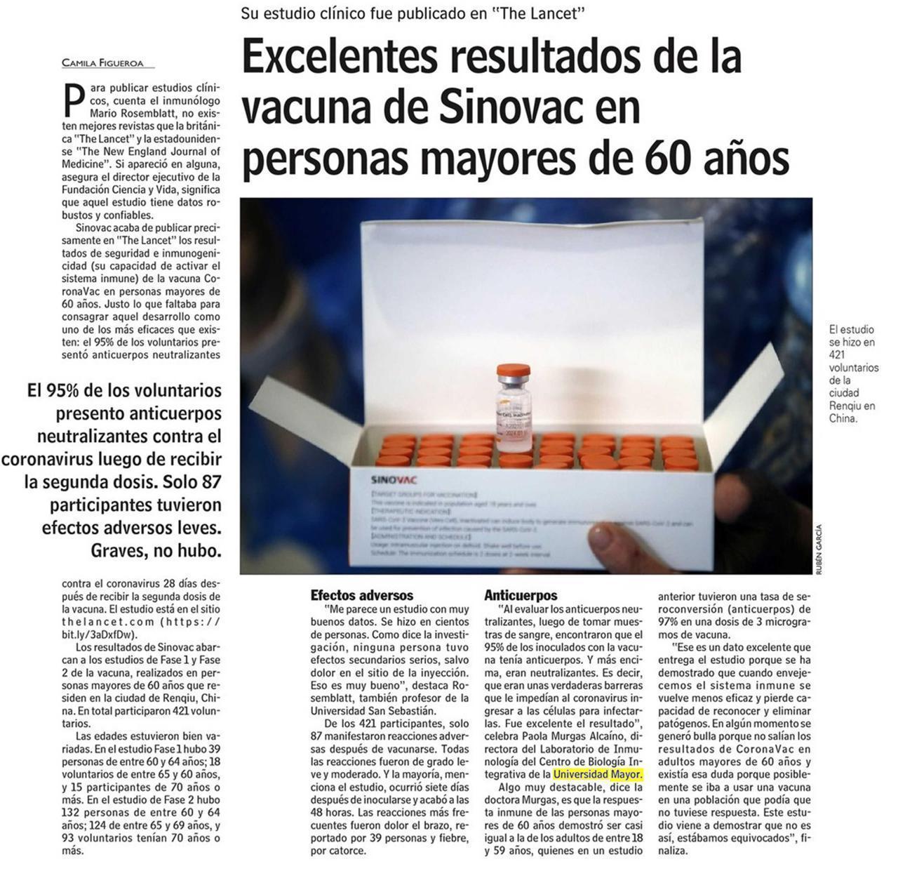 La vacuna coronavac y su aplicación a adultos mayores, según la opinión de la Dra. Paola Murgas